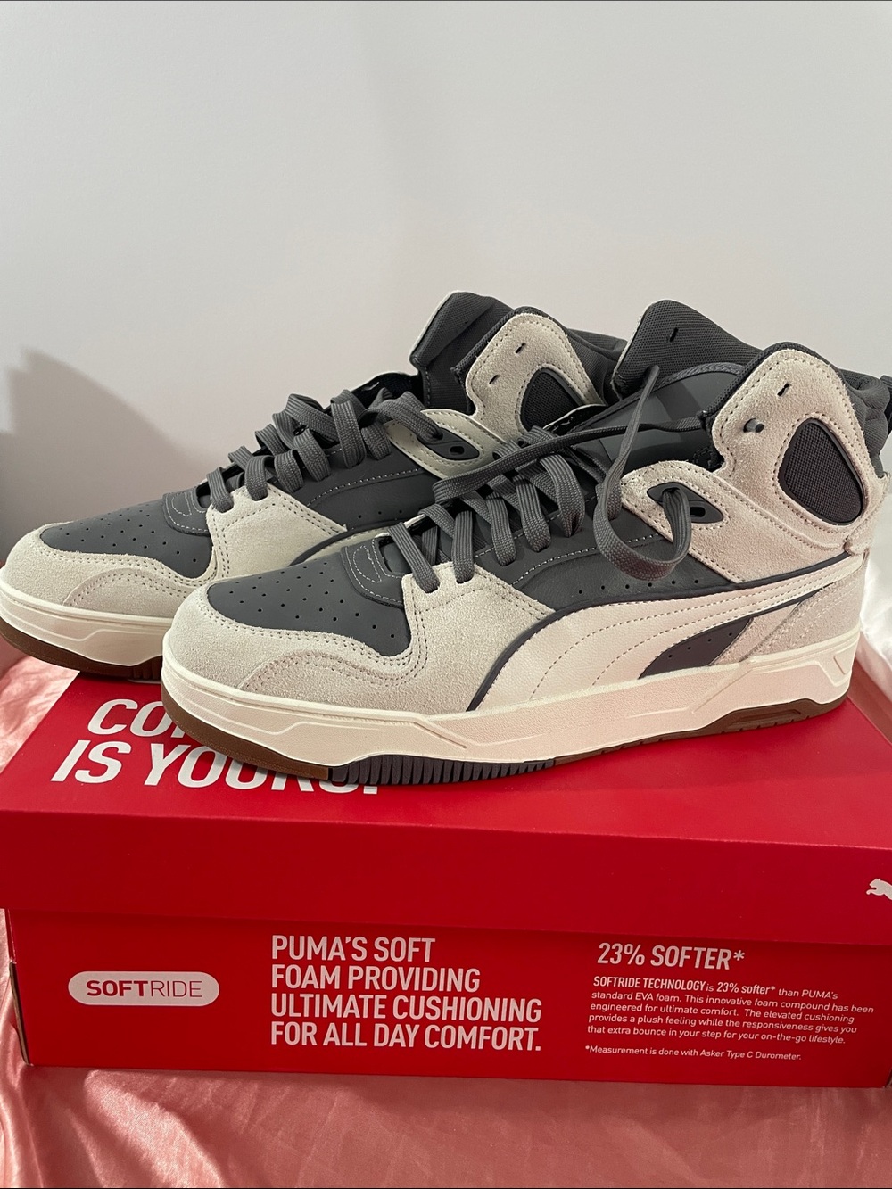 Puma Men’s Mid-Top Athletic Sneakers in Gray and Off-White